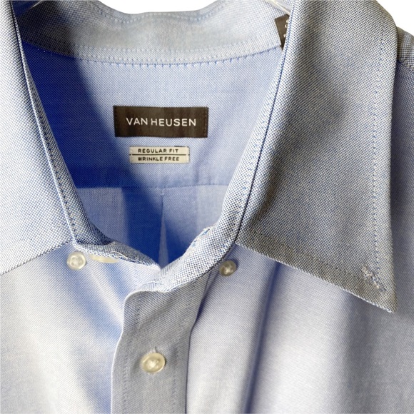 Van Heisen Blue Button Down Wrinkle Free Regular Fit Button Down Shirt Large - Picture 6 of 6